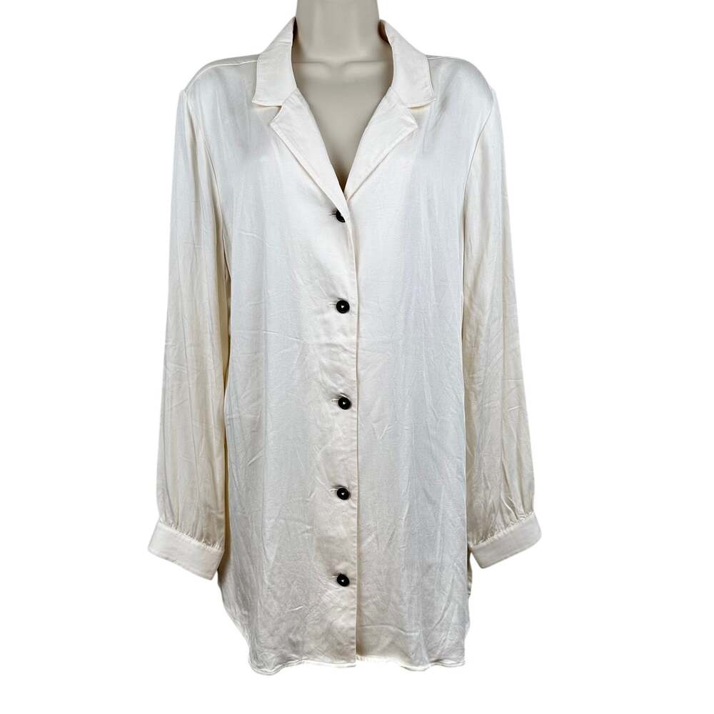 Soft Surrounding Blouse Top Button Front Long Sleeve Relaxed Cream XL Classic